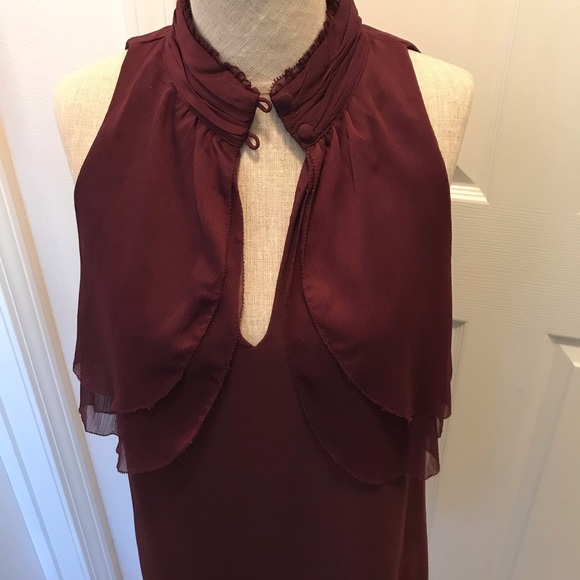 WHBM high low halter tunic blouse in burgundy - Picture 13 of 14